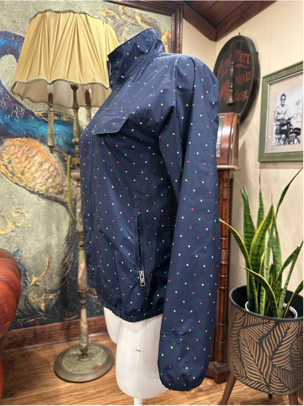 The North Face Women's Windbreaker Polka Dot Jacket Navy Blue Full Zip Size S - Picture 5 of 13